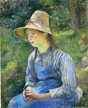 カミーユ・ピサロ Painting - 帽子をかぶった若い農民の少女 1881年 カミーユ・ピサロ